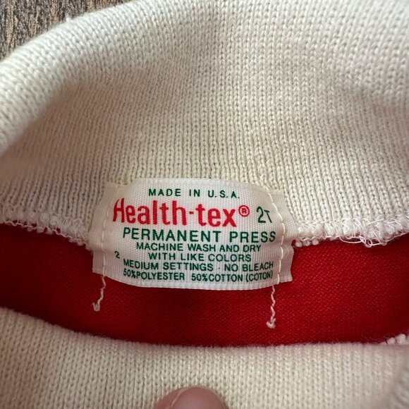 Vintage Health-Tex Baby Dress 2T Red & White Striped Long Sleeve - Picture 3 of 4